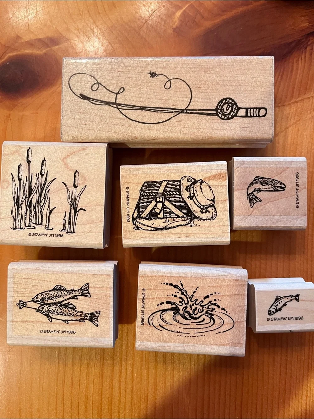 Stampin' Up! Natural Wood Fishing theme Rubber Stamp set